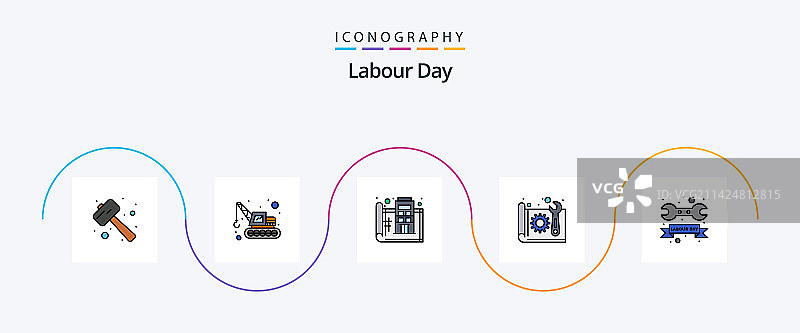 劳动节线性填充扁平图标套装图片素材