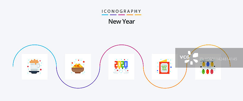包含圣诞节元素的新年扁平风格图标包图片素材