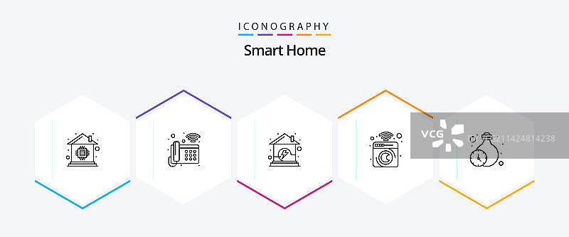 智能家居25个线性图标包，包括住宅图片素材