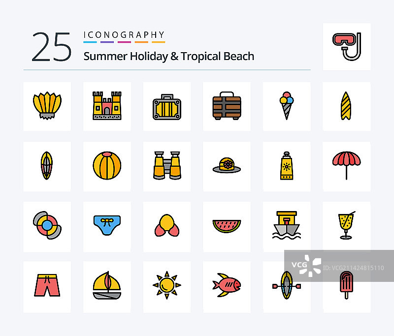 包含海滩元素的线性图标素材图片素材