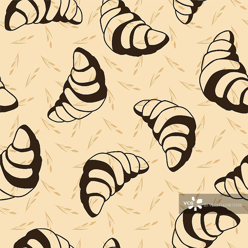 粗体牛角面包轮廓无缝图案图片素材