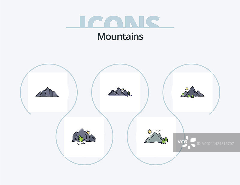 山脉线性填充图标包5个图标设计图片素材