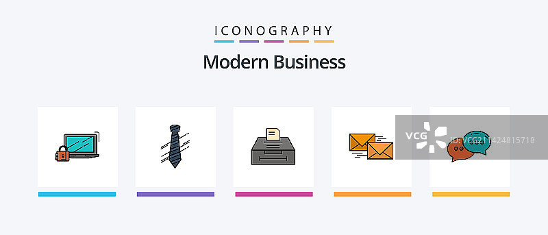 现代商务线性填充风格图标包（5个）图片素材
