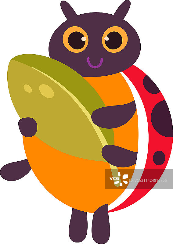 可爱卡通瓢虫与树叶扁平图标图片素材