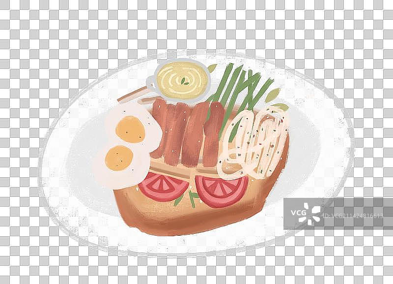 手绘鸡排鸡蛋健康美食轻食面美食插画元素图片素材