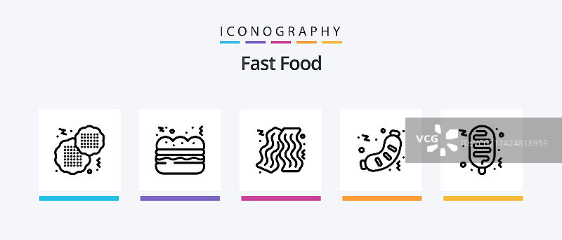 快餐食品线性图标包5个图片素材