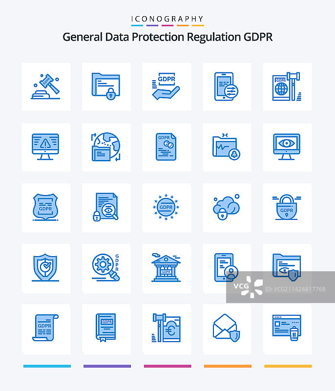 创意 GDPR 25 蓝色图标包，例如商业图片素材