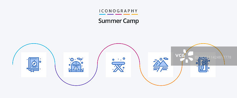 夏令营蓝色5图标包，包括地图桌子图片素材