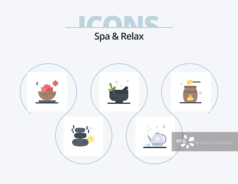 水疗放松扁平图标包（5个美容设计）图片素材