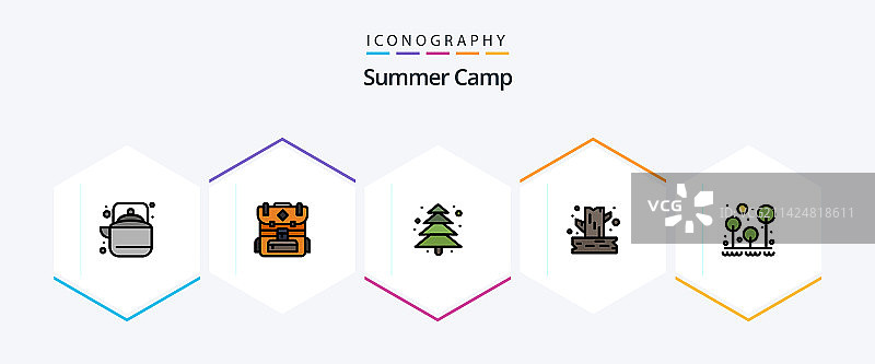 夏令营25个填充线条图标包图片素材