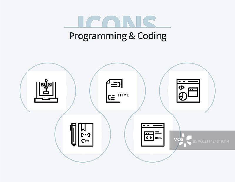 编程代码线性图标包5个装图片素材