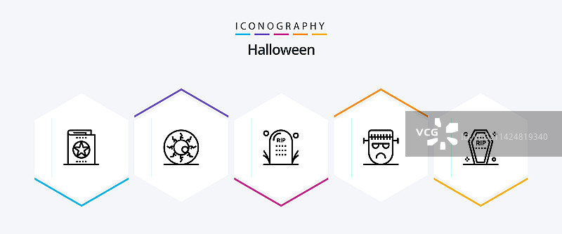 万圣节25个线性图标包，包含面部元素图片素材