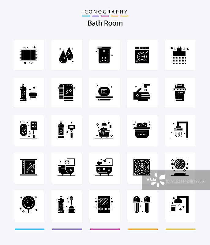 创意浴室25字形实心黑色图标包图片素材