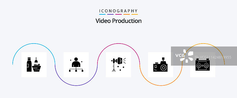 视频制作Glyph风格五件套图标图片素材