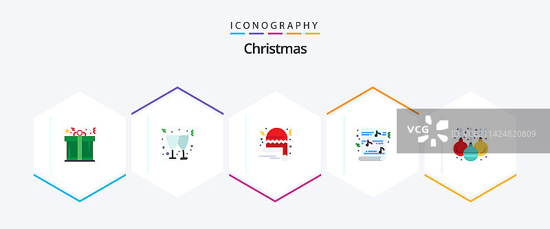 包含圣诞节元素的25个扁平图标包图片素材