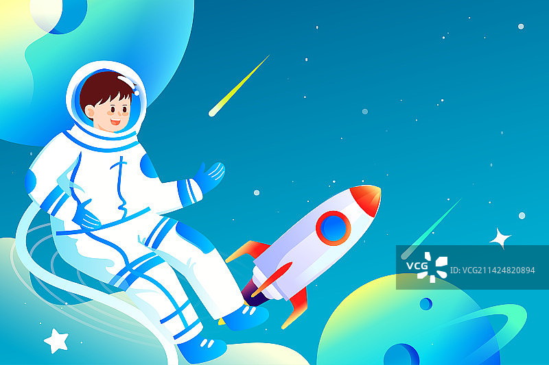 世界航天日宇航员遨游太空航天飞船发射插画图片素材