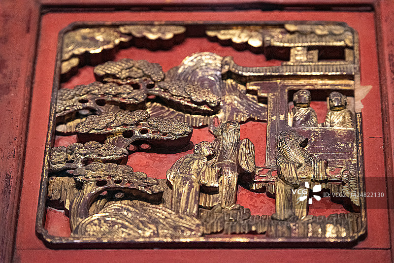 中国浙江杭州江南水乡文化博物馆，床花板图片素材