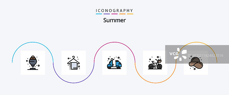 夏季线性填充扁平风格5个图标包图片素材