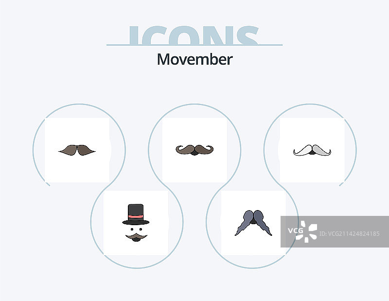 胡须月线性填充图标包5个图标设计图片素材
