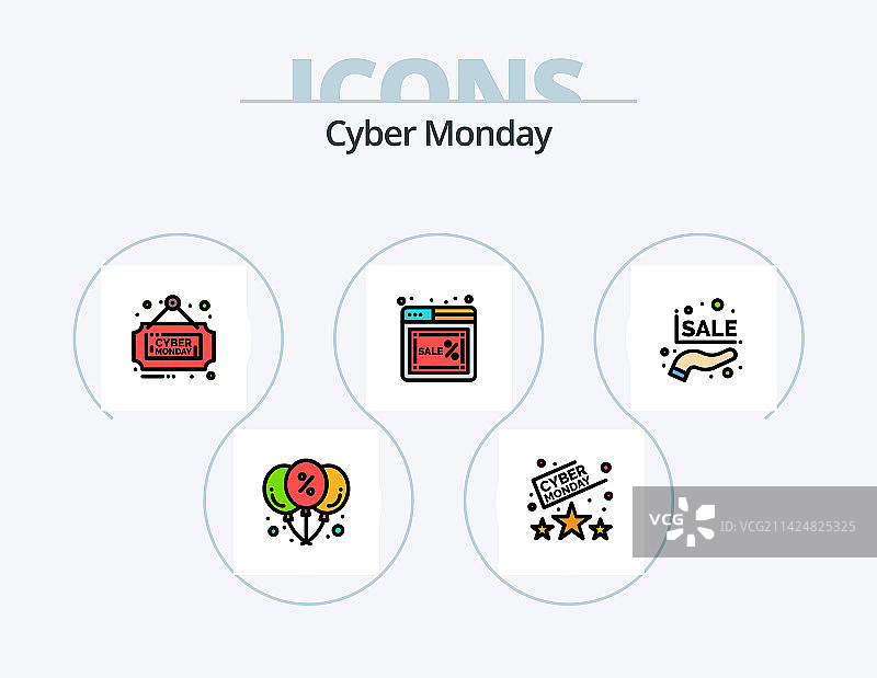 网络星期一线条填充图标包：5个图标设计图片素材