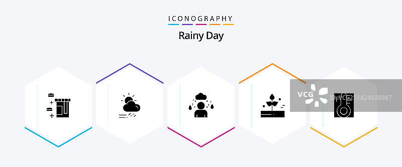 25个雨天字形图标包，包括小雨图片素材