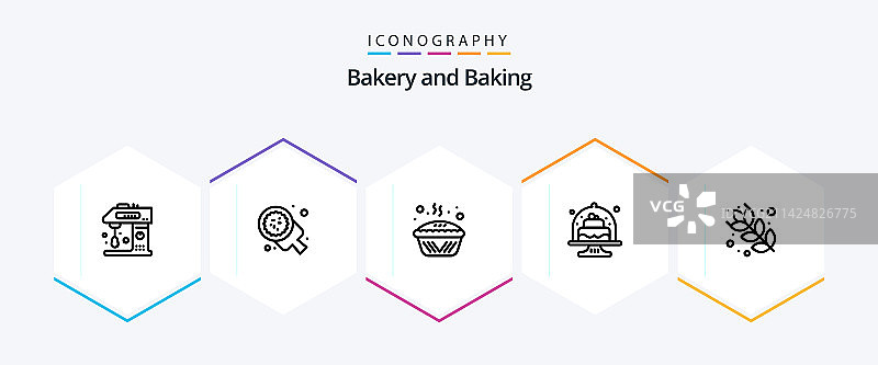 包含蛋糕烘焙的25个线性图标图片素材