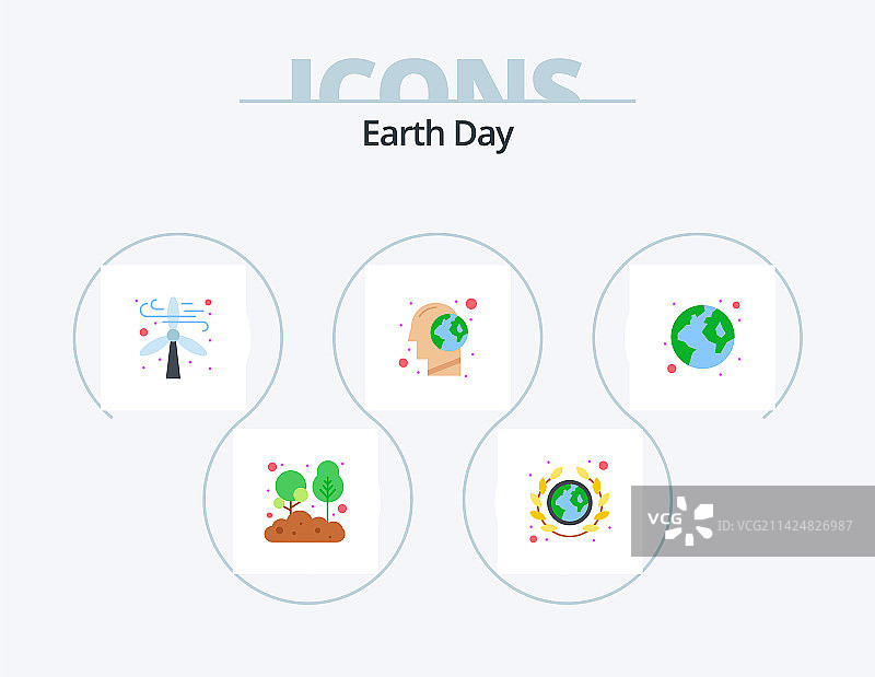 世界地球日扁平图标套装，5个行星图标设计图片素材