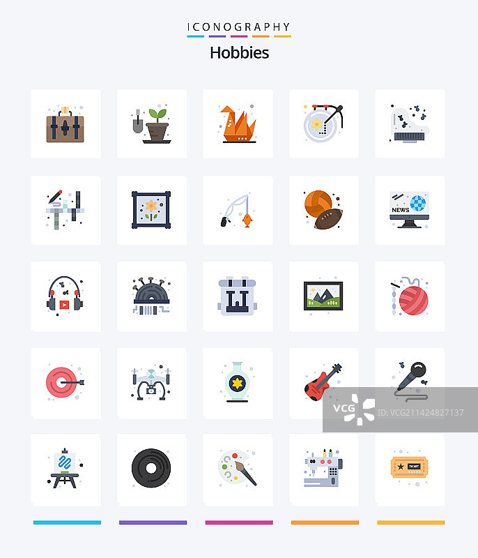 创意爱好25个扁平图标包，如钢琴图片素材