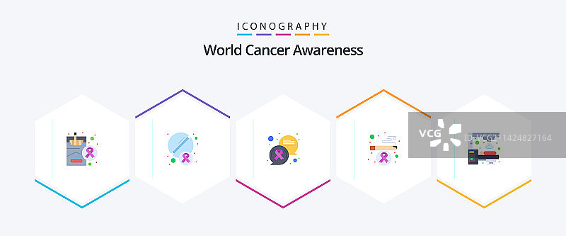 世界癌症意识25个扁平图标包图片素材