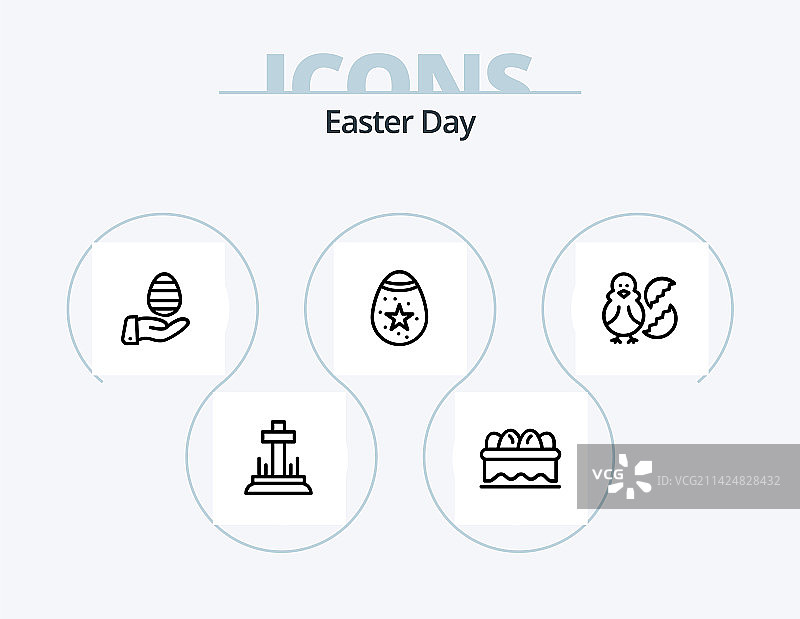 复活节线条图标包，含小鸟彩蛋等5个设计元素图片素材