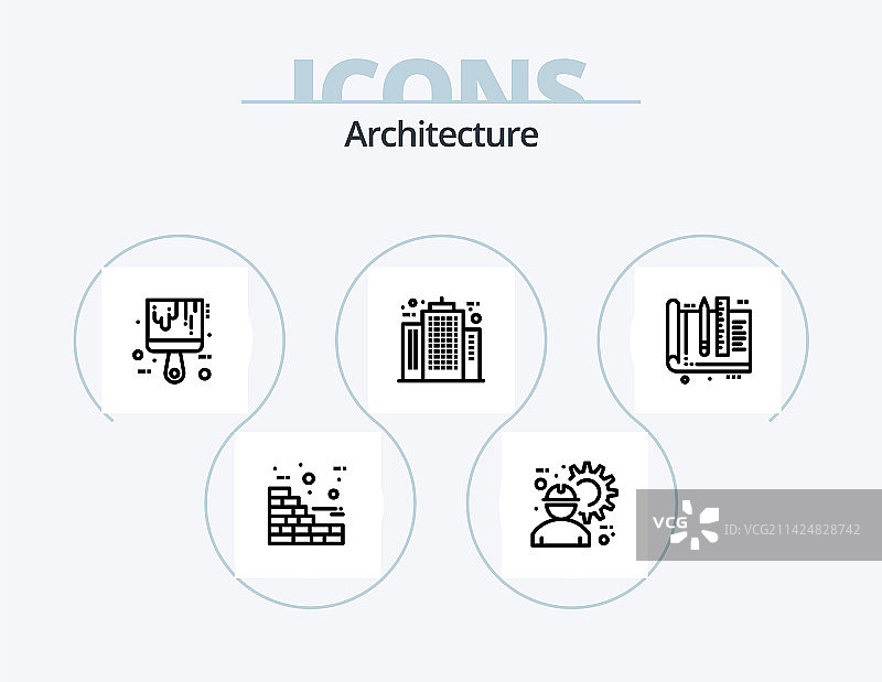 建筑线性图标包5款图标设计图片素材