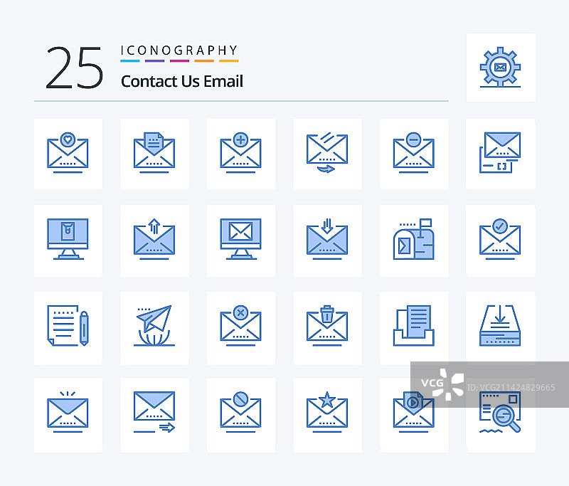 25个蓝色电子邮件图标包图片素材