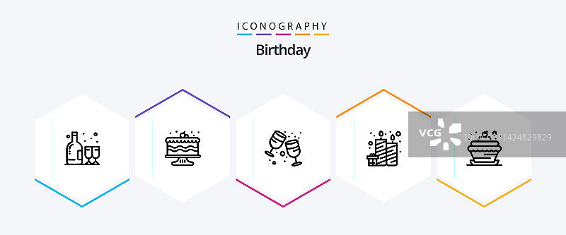 包含生日的25个生日线性图标包图片素材