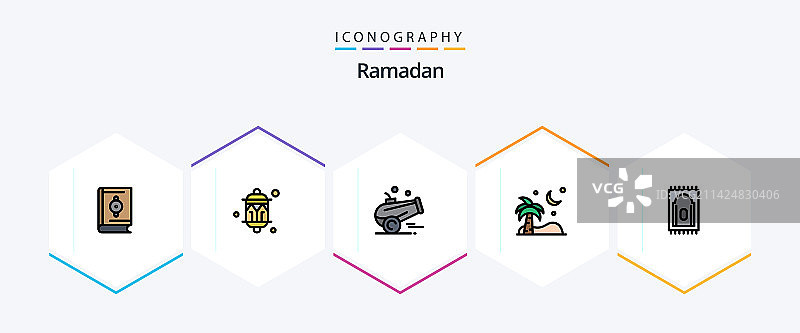 斋月25填充轮廓图标包，包含地毯图片素材