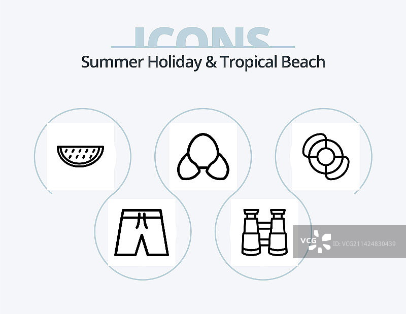 海滩线性图标包（5个图标设计）图片素材