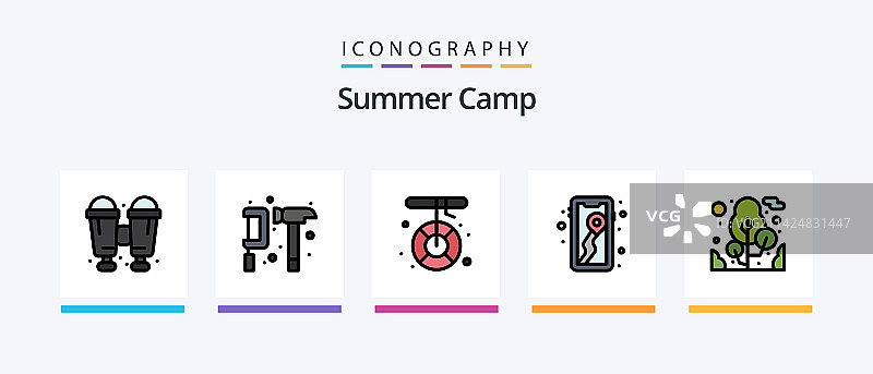 夏季露营地填充式图标（5个装）图片素材