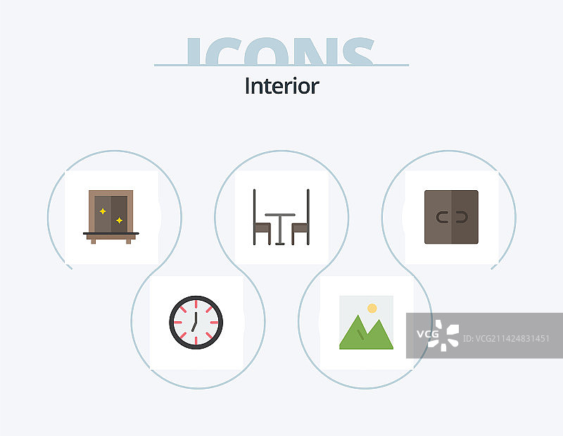 室内扁平图标包5款家具图标设计图片素材