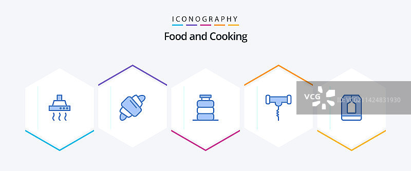 食物蓝色图标包（含袋子、餐食、瓶子）图片素材