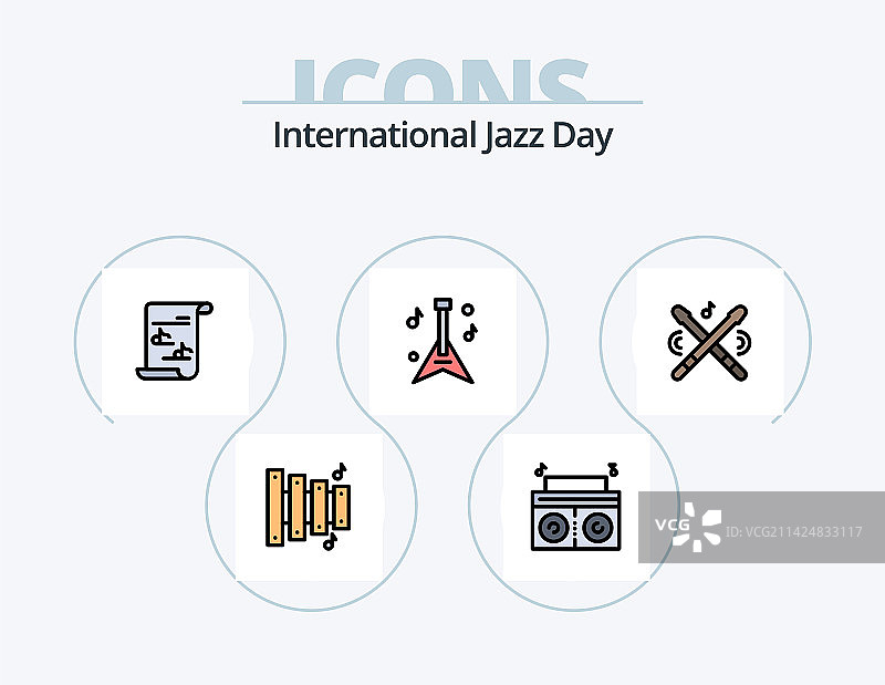 国际爵士乐日线性填充图标包5图片素材