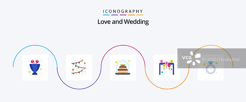 包含礼品钻石的婚礼扁平风5图标包图片素材