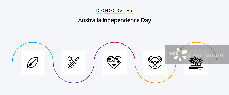 澳大利亚独立日线性图标套装图片素材