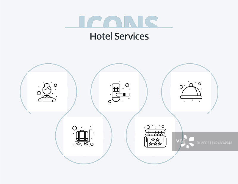 酒店服务线性图标套装5个图标设计图片素材