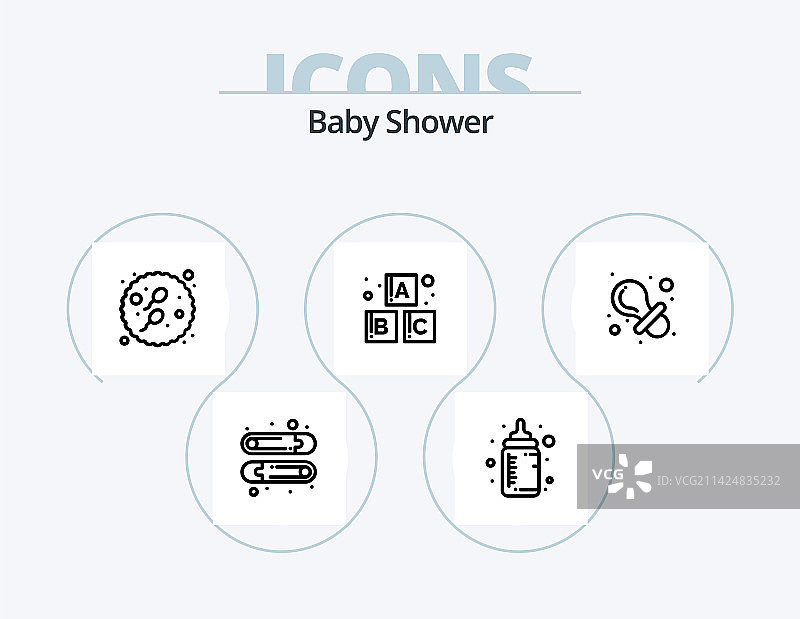 新生儿派对线性图标包，5个图标设计图片素材