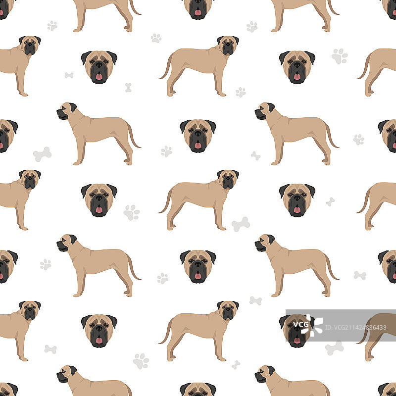 斗牛獒犬无缝图案图片素材