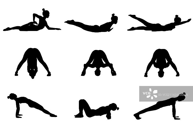 卡通阴影扁平风格的女性瑜伽姿势图片素材