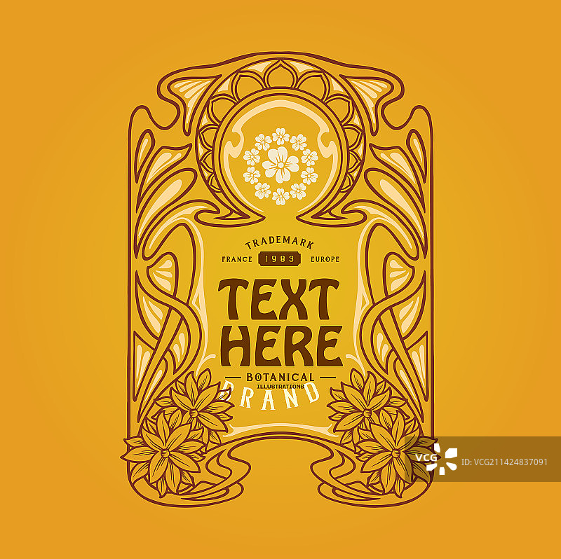 豪华新艺术风格框架标签经典漩涡图片素材