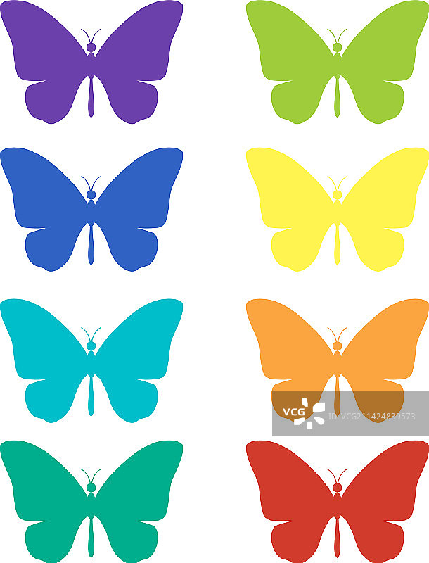 不同彩色剪影的蝴蝶图片素材