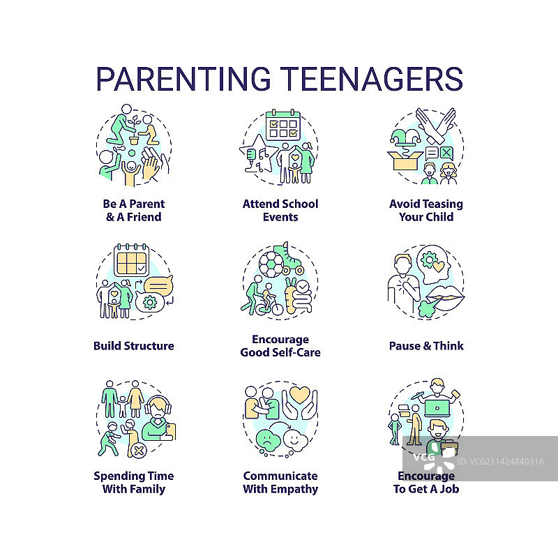 青少年育儿概念图标集图片素材