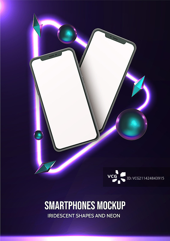 带有霓虹灯和彩虹色的智能手机模型图片素材