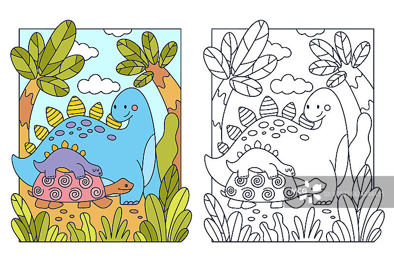 剑龙可爱卡通涂色书页图片素材